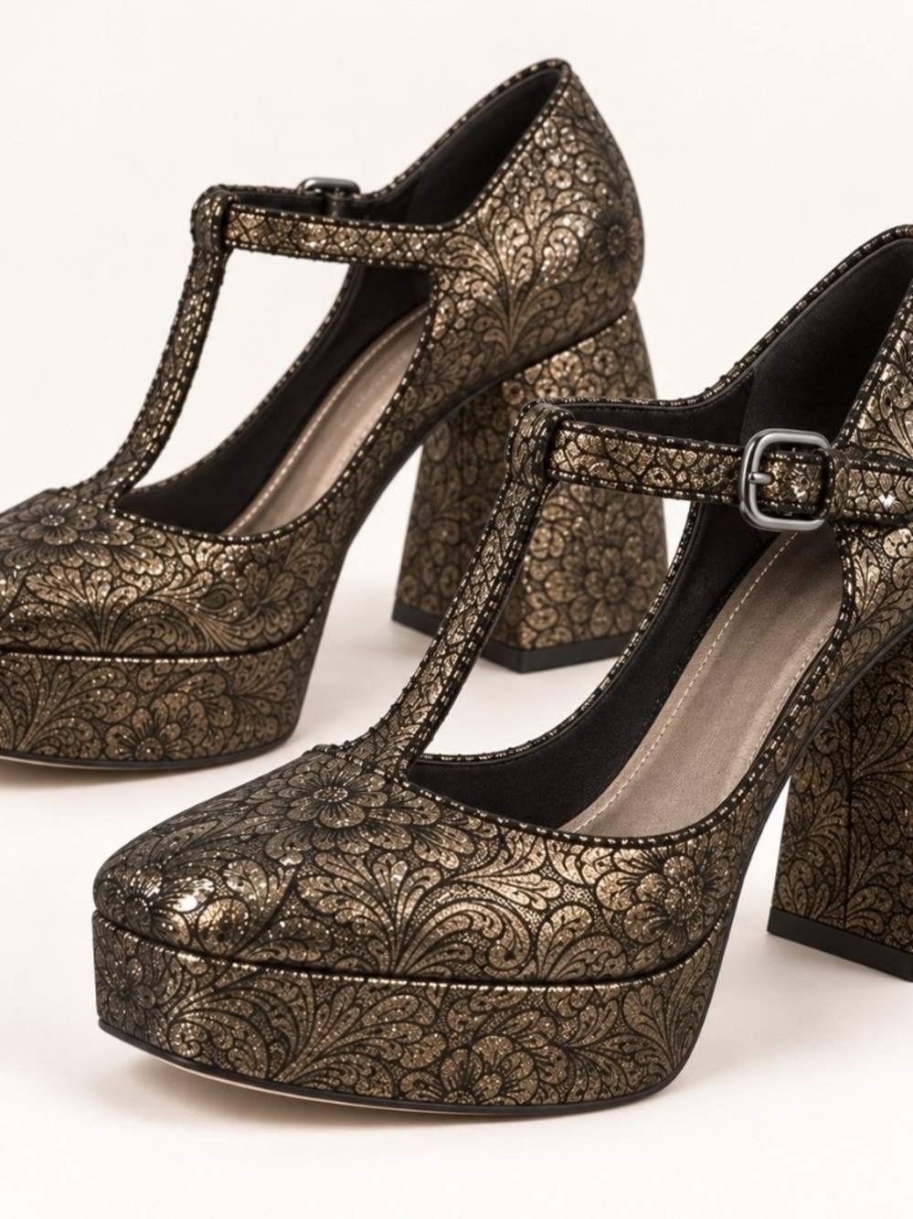 Circus by Sam Edelman Gold Floral T-Strap Platform Pumps